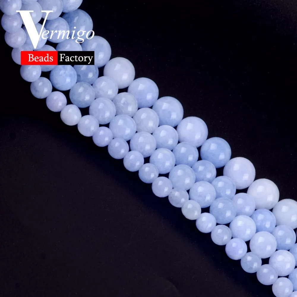 Бусины из голубого ангелита, натуральные драгоценные камни, круглые бусины с минералами для изготовления ювелирных изделий, 6-12 мм, Diy браслет Perles