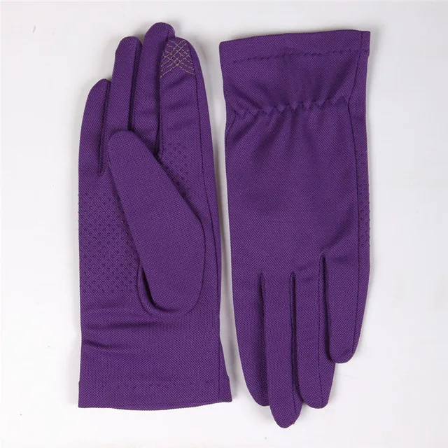 Перчатки для вождения женские солнцезащитные тонкие стильные летние дышащие Нескользящие женские перчатки с пятью пальцами с указательным сенсорным экраном SZ103W - Цвет: Фиолетовый