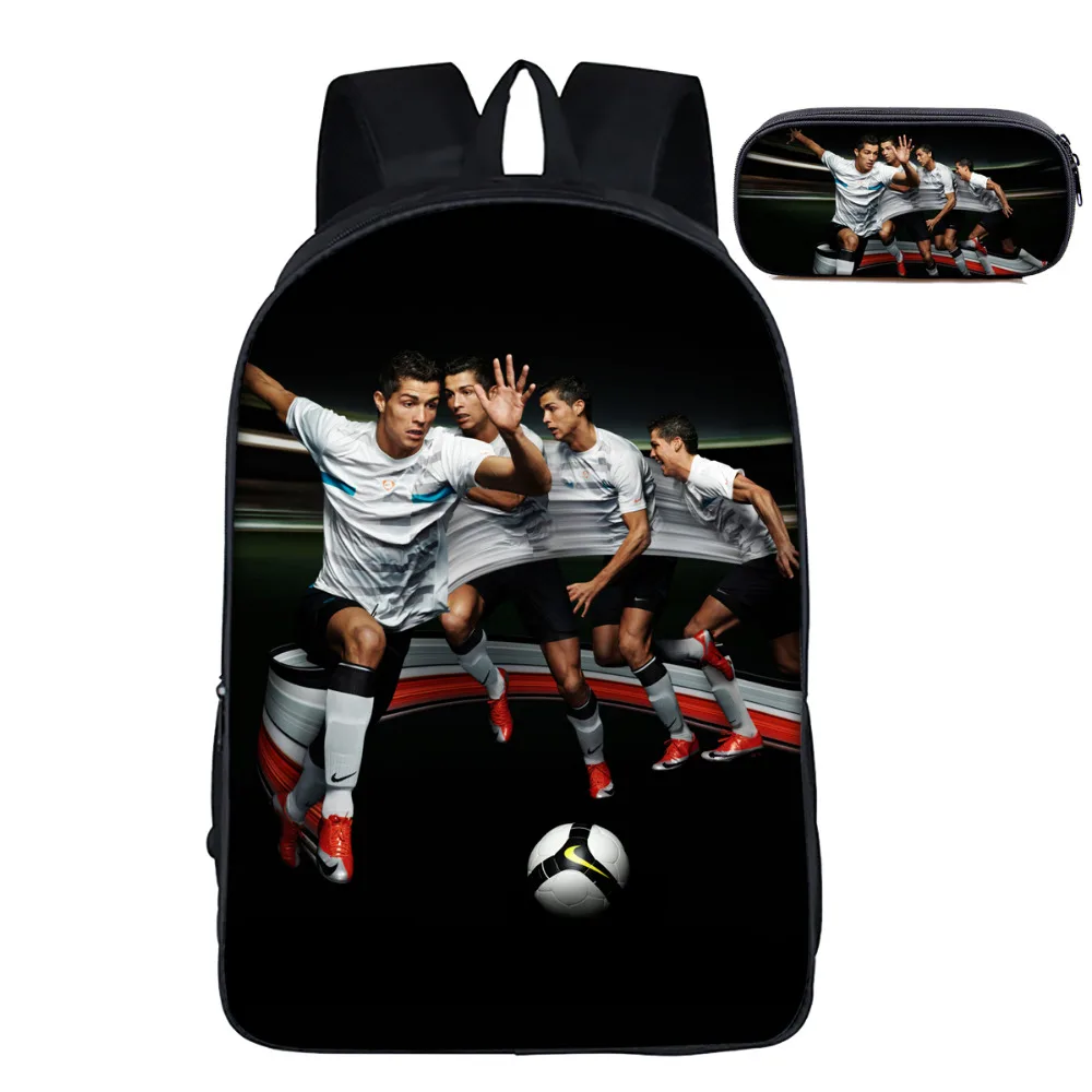 

16 inch Cristiano Ronaldo School Bags Pencil Bag Set School Backpack Pencil Case for Girls Boys Bookbag Children Primary Gift