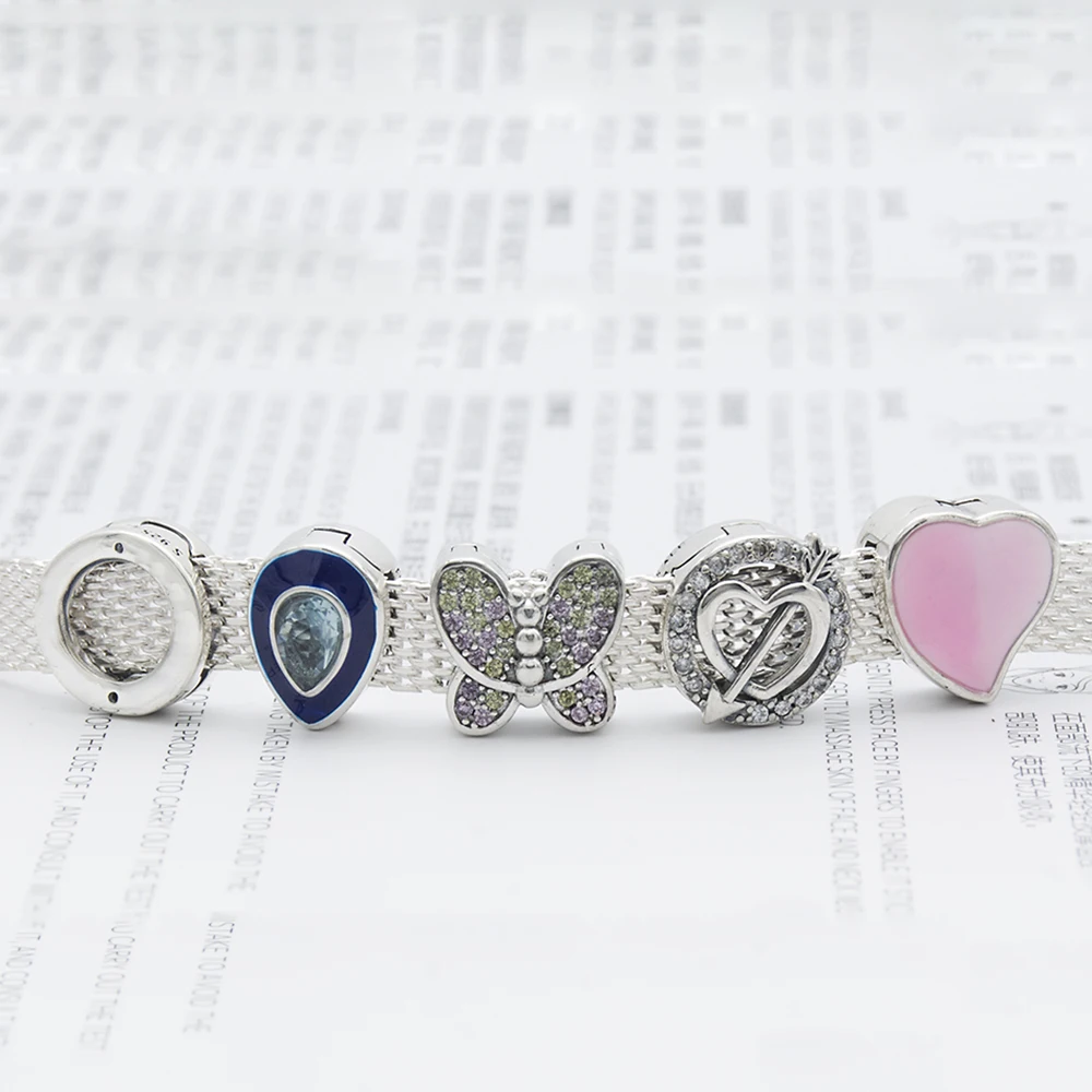 

panhome New design plated Silver hgih quality REFLEXIONS BRACELET Charms bead for women Bracelet clip with AAA zircon gift