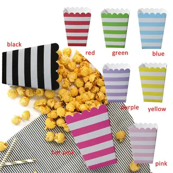 

12 PCS Popcorn Box Canister colorful stripes Gift Box Pop Corn Candy Snack Favor Bags for Wedding Birthday Movie Party Tableware