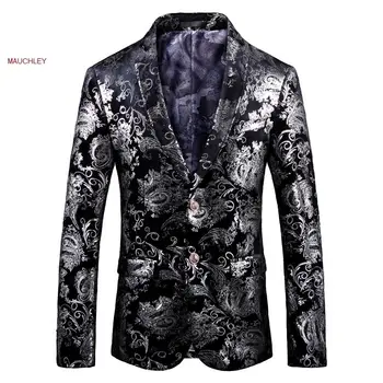 

Velvet Men Blazer Men Slim Fit Blazers Homme Mens Silver Sequin Jacket Heren Colberts 5XL Plus Size Stage Jacket Clothes 2019