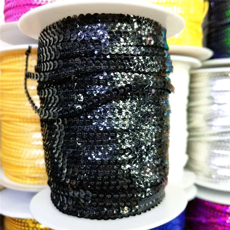 10 ярдов 3 мм украшение с блестками шитье для рукоделия лента с пайетками хлопья струны Spangle DIY Швейные сумки аксессуары черный