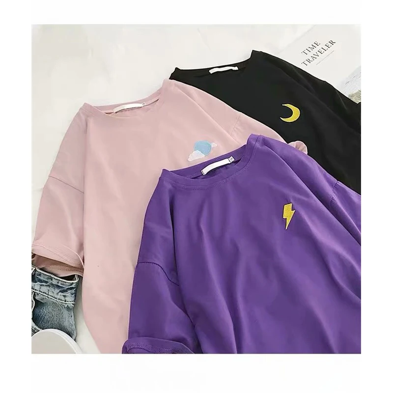 Fashion new summer Women Tee Solid women fashion White Casual Top Female office style Print 90s