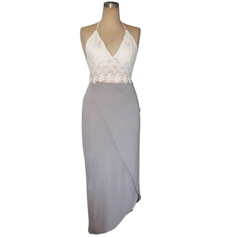 DSQUAENHD Women Two Piece Set Sexy Lace Hollow Out Halter Top & Slit Irregular Ankle-Length Pencil Skirt Casual Women's Sets Women's Sets