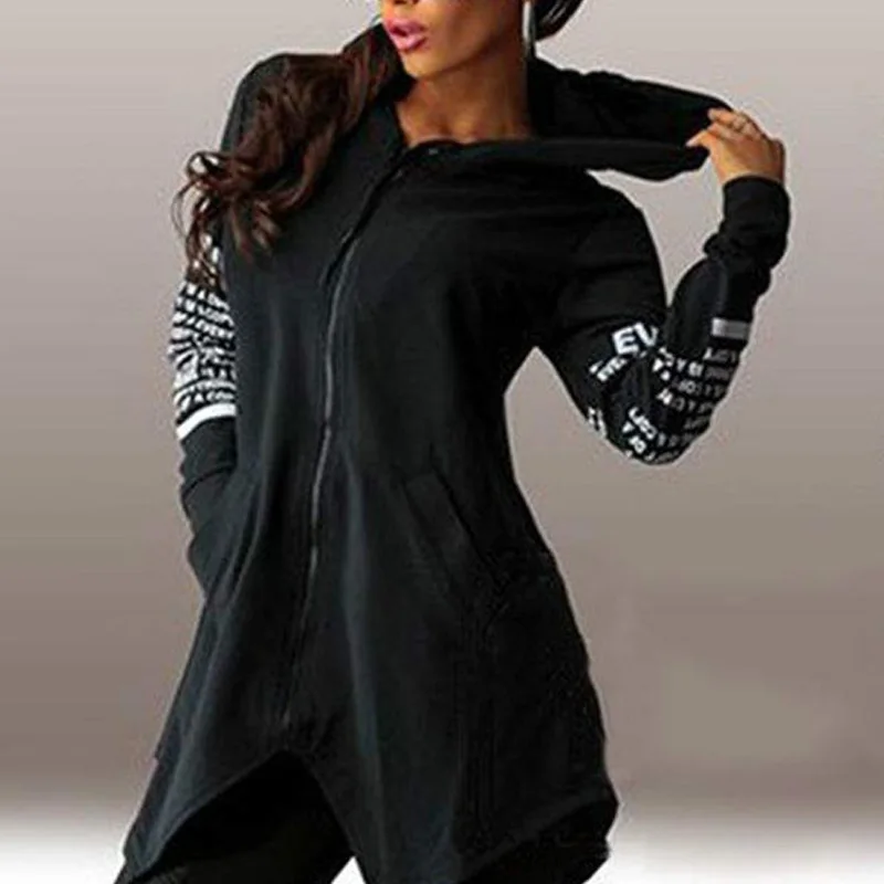 

2019 Women Sweatshirts Hooded Long Sleeve Zipper Winter Womens Hoodies Sweatshirts Pocket Letter Print Irregular Ladies Tops