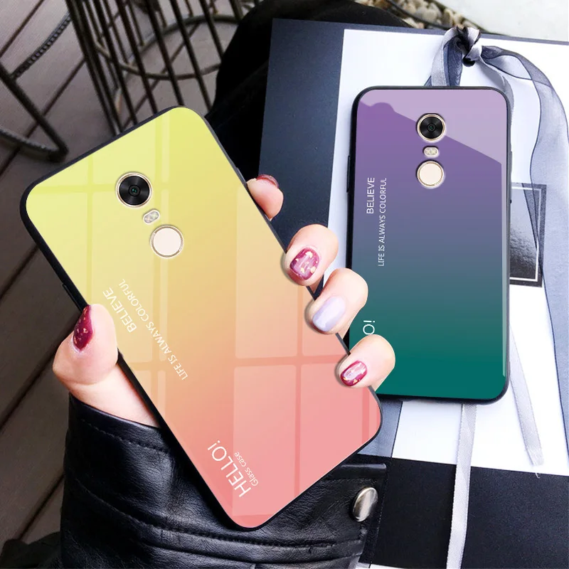 

UYFRATE Slim Gradient Phone Case Smooth Tempered Glass Cover Funda For Xiaomi Redmi Note 4X Note 4 Note5A Note6 Pro RedmiNote