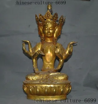 

christmas old Tibet Buddhism Bronze gold 4 head 8 arms tara Kwan-Yin GuanYin Buddha statue halloween