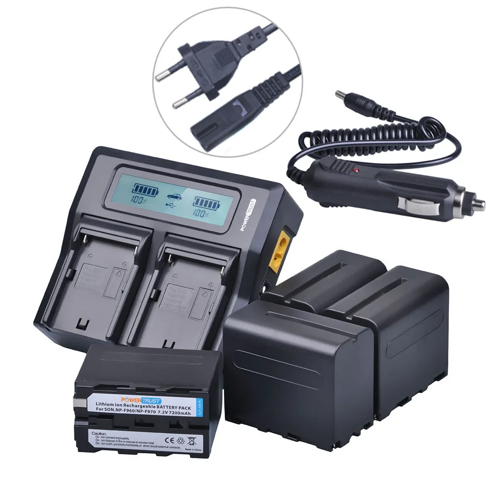 

4Pcs 7200mAh NP-F960 NP-F970 NPF960 NPF970 Battery + LCD Rapid Dual Charger for Sony F930 F950 F770 F570 F975 F970 F960 HVR-V1J
