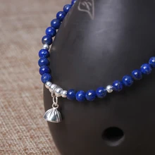 S925 Серебряный браслет для Для женщин ручной работы Природных Ляпис Браслеты и браслеты на руку очарование драгоценный Fine Jewelry YB51