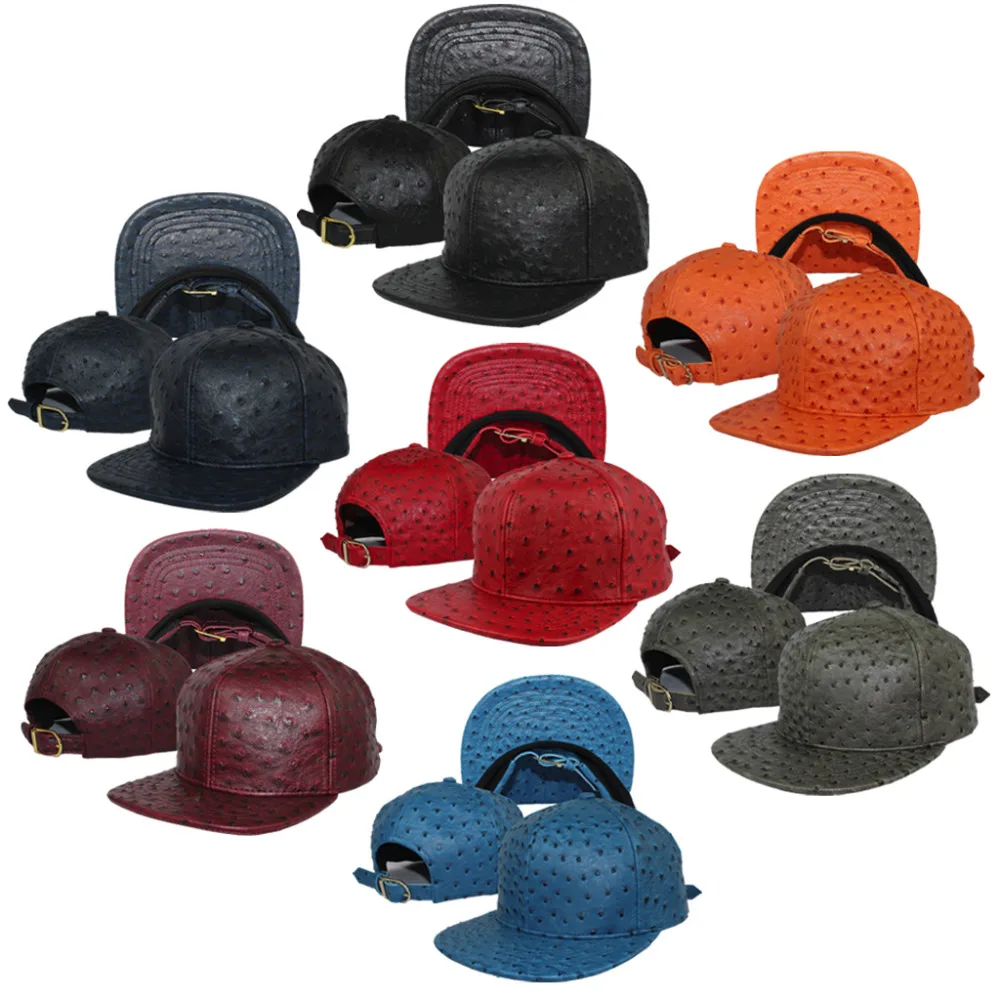 Новинка женская кепка из искусственной кожи страуса Snapback унисекс хип хоп