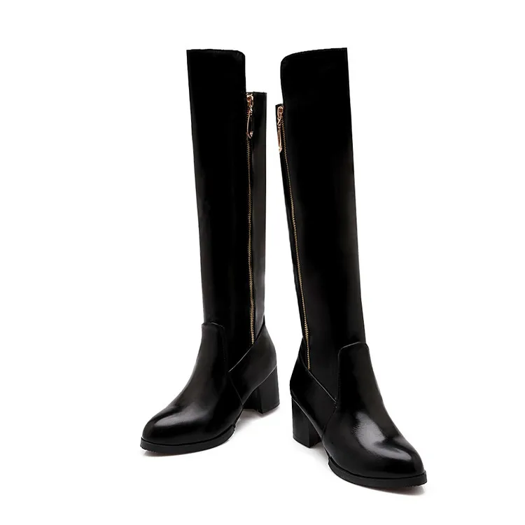 Зимние сапоги г. Женская обувь больших размеров 34-47, ботфорты на толстой платформе, тонкие длинные сапоги на зиму, весну, осень, F12 - Цвет: Черный