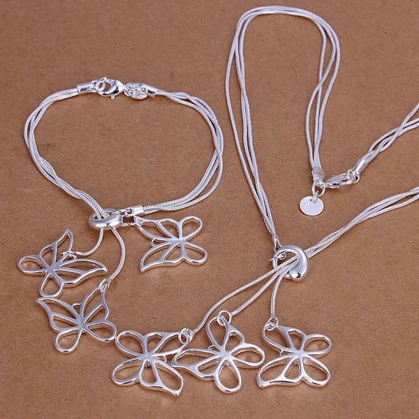 

2019new 925 sterling silver five cute Butterfly pendant charm necklace bracelet for women men's fine fashion jewerly wholesale