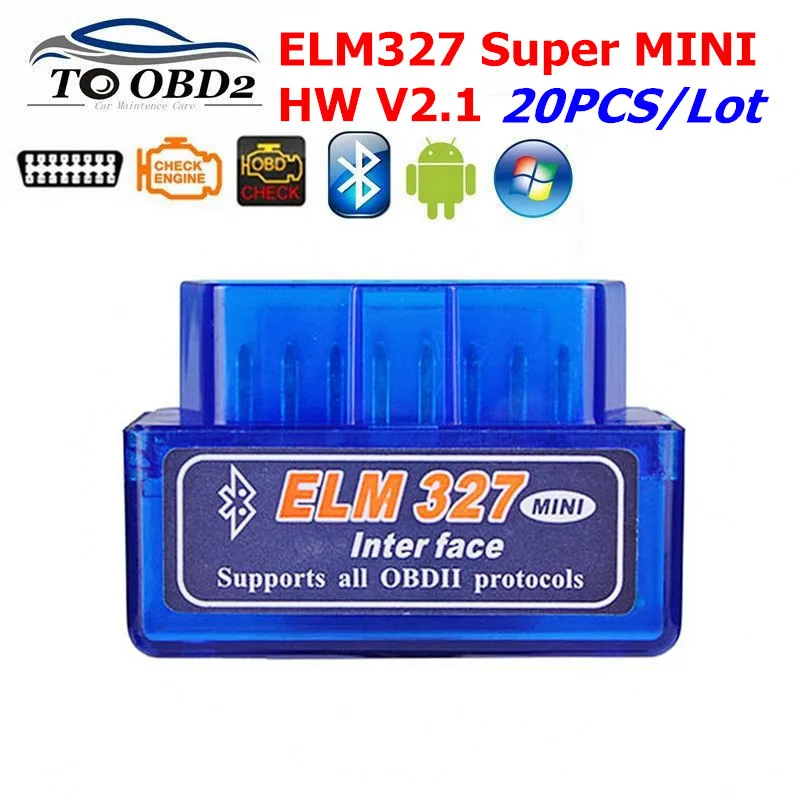 

20PCS/LOT ELM327 Bluetooth Super Mini V2.1 Car Diagnostic Tool for Android ELM 327 2.1 Bluetooth OBD2 Code Reader