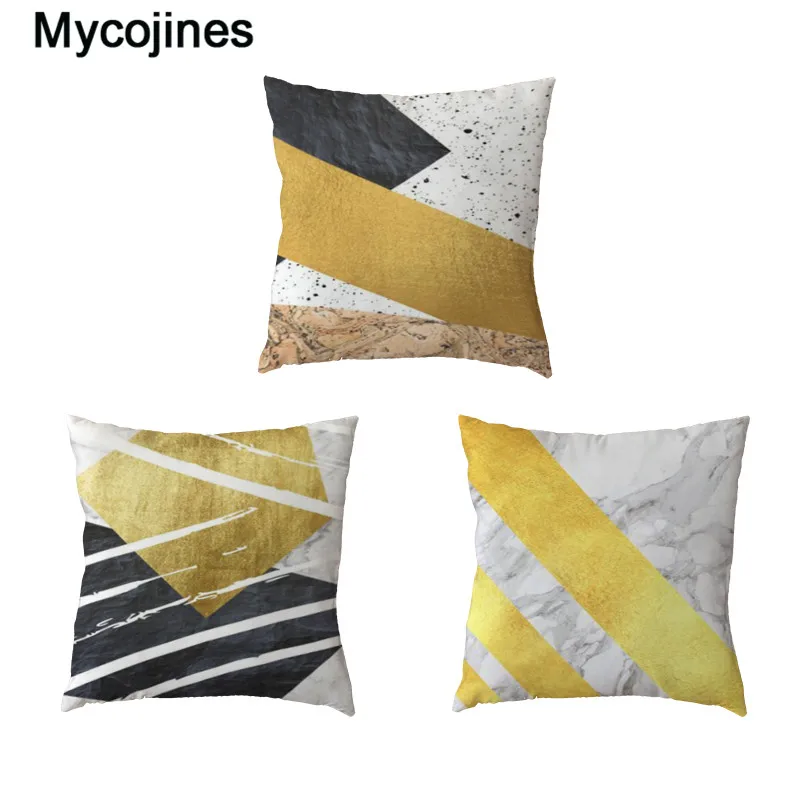Golden Luxury Marble Cushion Cover Polyester Peach Skin Throw Pillows Covers Office Seat Home Couch Chair Decorative Pillowcase | Дом и сад