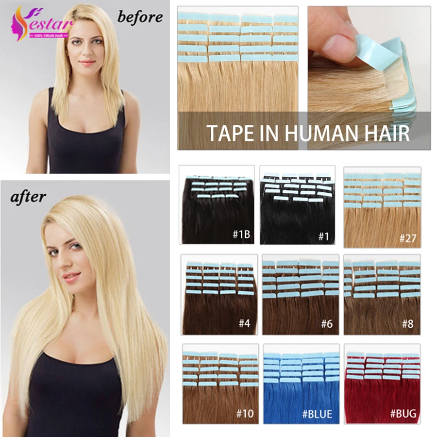 Wholesale Remy Tape Hair Extensions 20pcs/lot 16 24inch Tape in Human