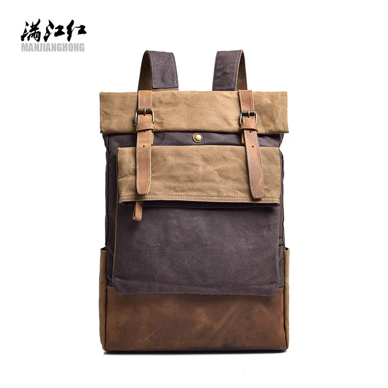 Мужской классический большой ретро рюкзак для путешествий с ремнем, высококачественный водонепроницаемый Зимний школьный рюкзак из восковой ткани, винтажный рюкзак - Цвет: Coffee