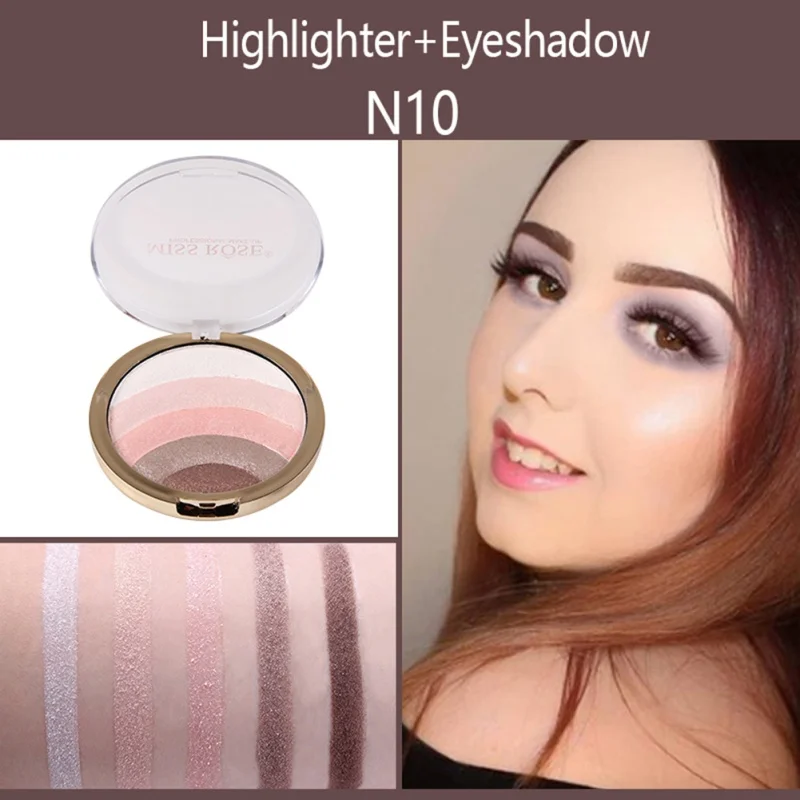 MISS ROSE Радужный хайлайтер бронзатор для лица Пудра Iluminador Glow Kit осветитель тени для век ремонт Румяна 10 цветов