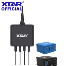 XTAR 4U 27 Вт 4-портовое USB зарядное устройство Max 2.4A Быстрая зарядка черный синий Зарядка 4 USB устройства 100-240 В AC Вход XTAR зарядное устройство s