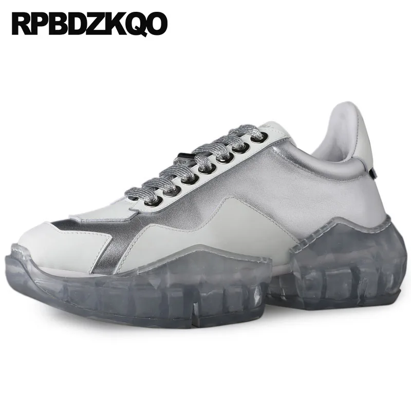

muffin sneakers unique wedge elevator women lace up thick sole brand white round toe genuine leather creepers platform shoes