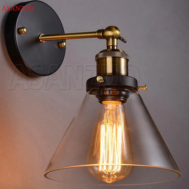 Online Einstellbare Lange Schaukel Arm Wand Leuchte Edison birne Retro Vintage Wand Lampe Glas Lampenschirm Loft Stil Industrie Leuchte