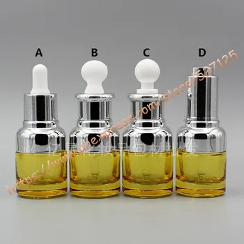 

20ml yellow glass essential oil bottle with shiny silver dropper lid/press cover,cosmetic container,dropper bottle