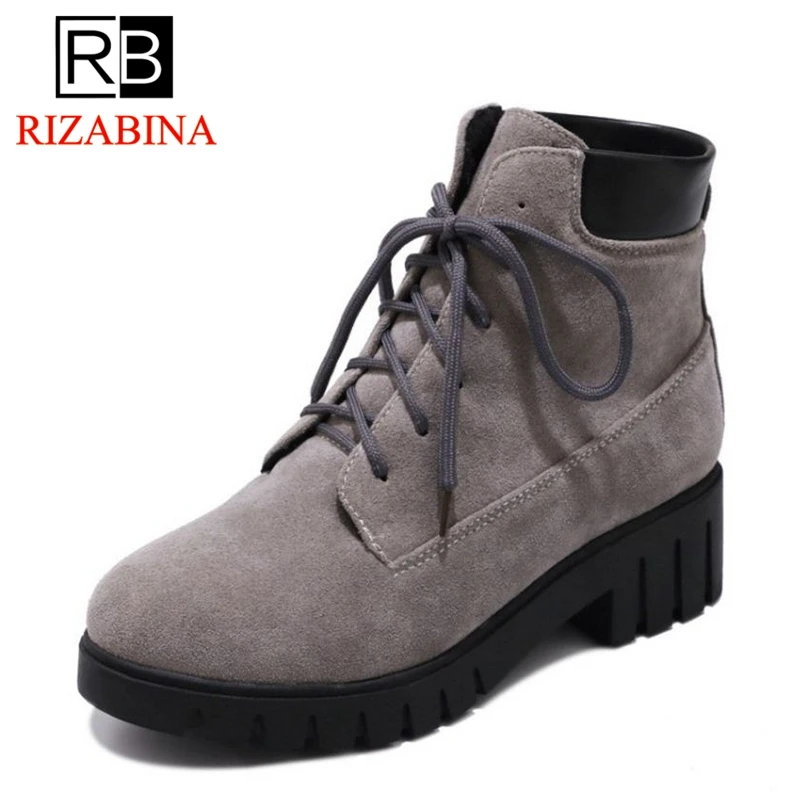 

RizaBina 4 Color Size 34-43 Women Ankle Boots Lace Up Platform Round Toe Short Boots Concise Leisure Shoes Women Footwear