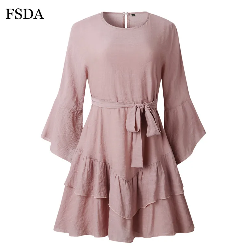 FSDA Повседневное платье с рукавом-бабочкой, летнее платье в стиле бохо с рюшами, с поясом, с бантом, одноцветное, с рюшами, элегантное женское мини-платье, Пляжное Платье