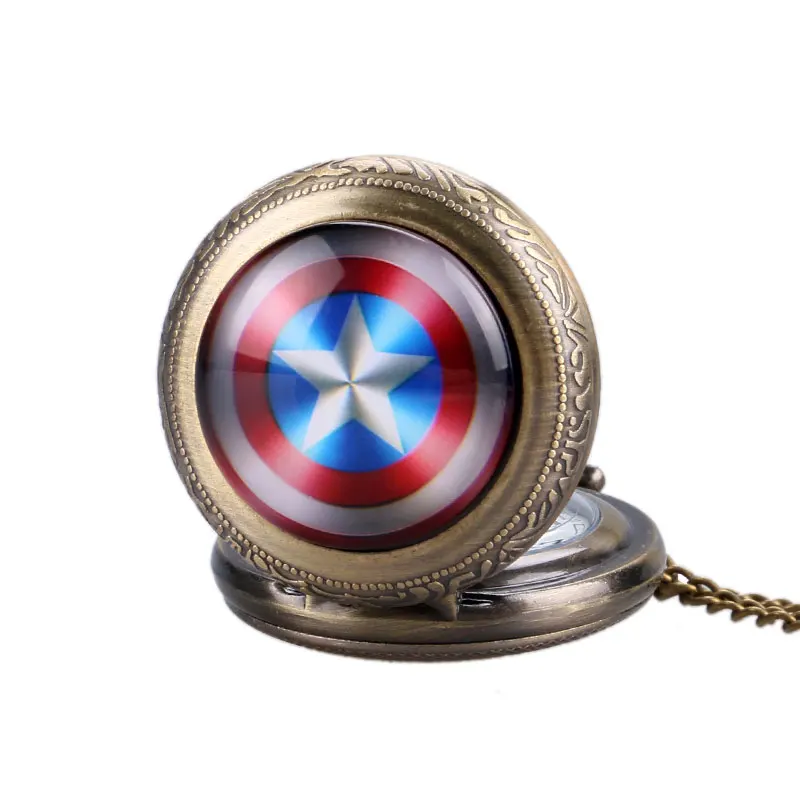 Капитан Америка щит стимпанк кварцевые карманные часы точность с ожерелье цепь для детей взрослых часы reloj de bolsillo