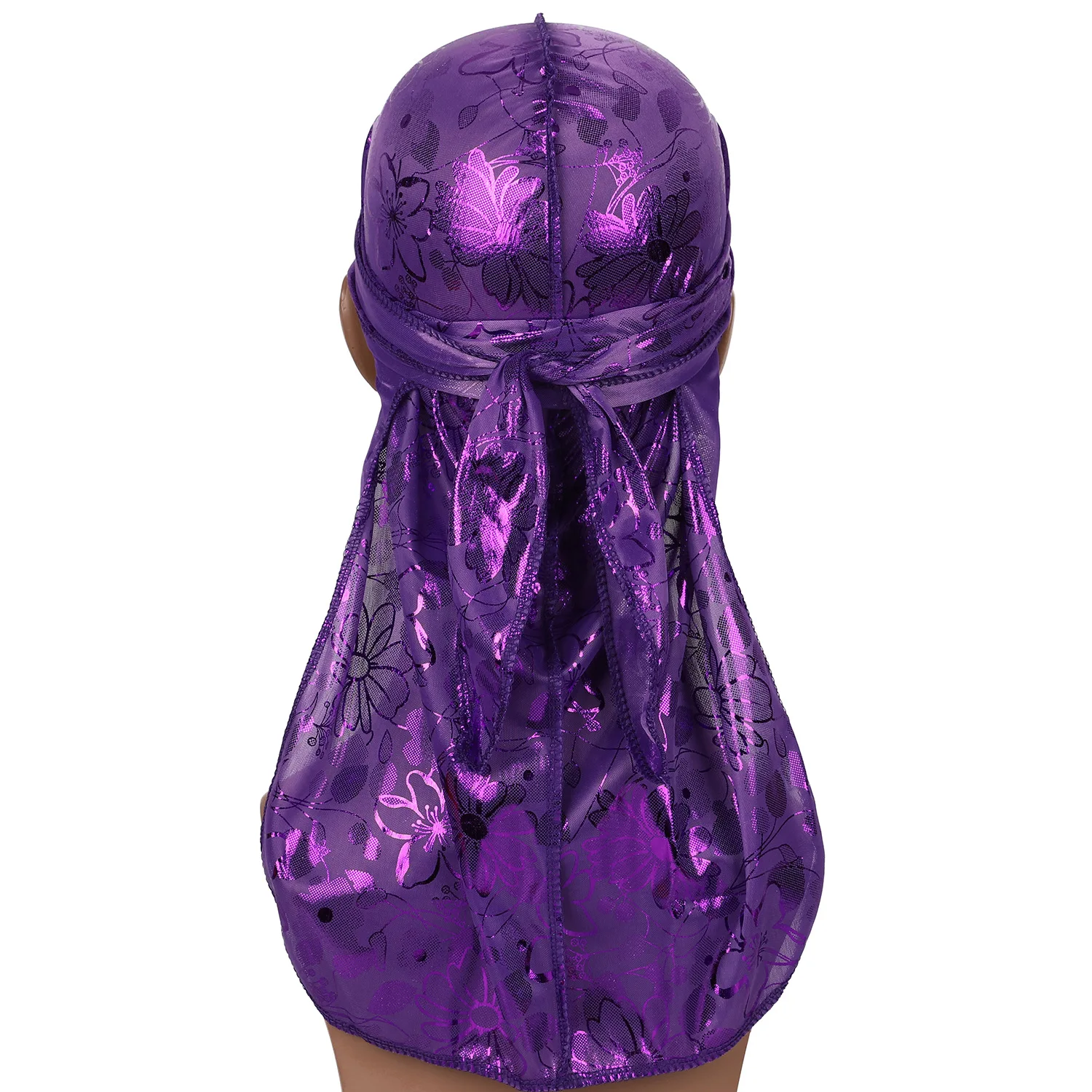 Helisopus, новинка, тюрбан Durag для мужчин, банданы, повязка с цветами, с принтом, длинный хвост, пиратская шляпа, хип-хоп кепка, шелковистые аксессуары для волос - Цвет: Фиолетовый
