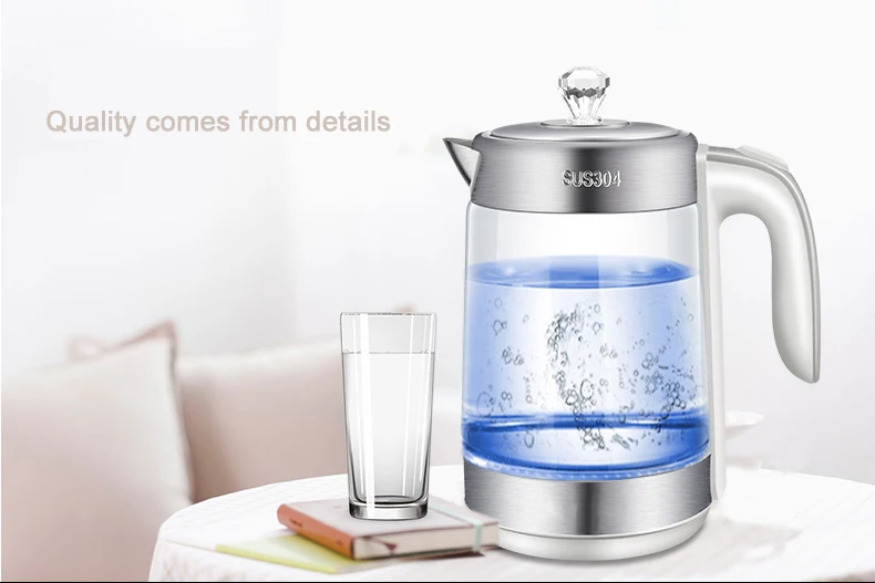 2L Electric Kettle BPA Free Fast Boiling Glass Tea Kettle Cordless Stainless Steel Finish Hot Water Kettle Glass Tea Pot (7)