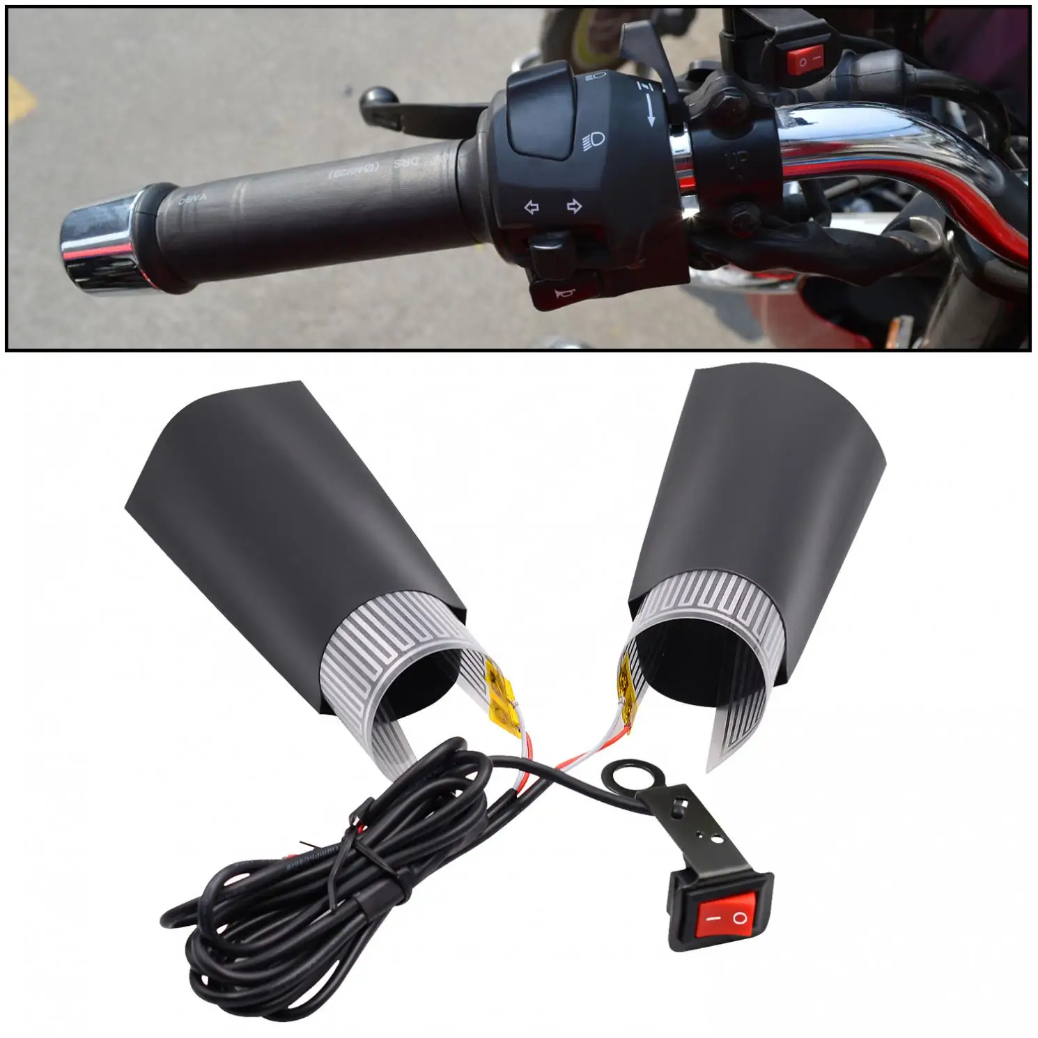 

1 Pair 12V 30W Motorcycle Universal Electric Heated Handle Grip with PET Metal Heating Film and Ship Type Switch