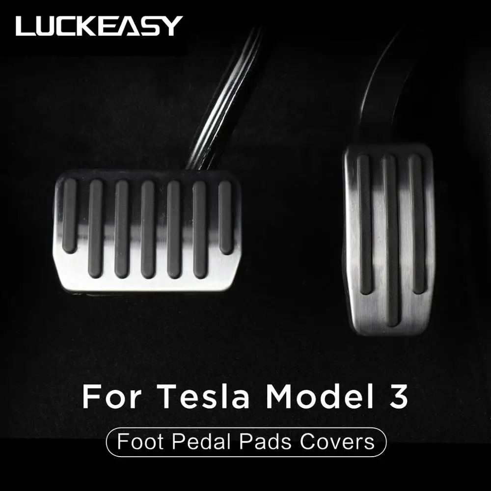 Online Almohadillas de Pedal de suelo de coche LUCKEASY cubre para Tesla modelo 3 almohadillas de Pedal de pie de rendimiento antideslizantes Auto cubiertas de Pedal de aluminio