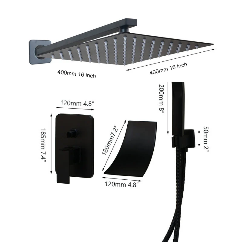 JIENI 8 12 16 дюймов матовый черный душ дождевая Ванна душевой кран светодиодный для ванной дождевая квадратная душевая головка водопад душевой кран Набор