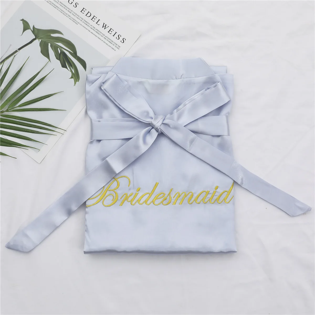 Grey/Navy Blue Wedding Embroided Bride Bridesmaid Robe Satin Rayon Bathrobe Nightgown For Women Kimono Maid of Honor robe