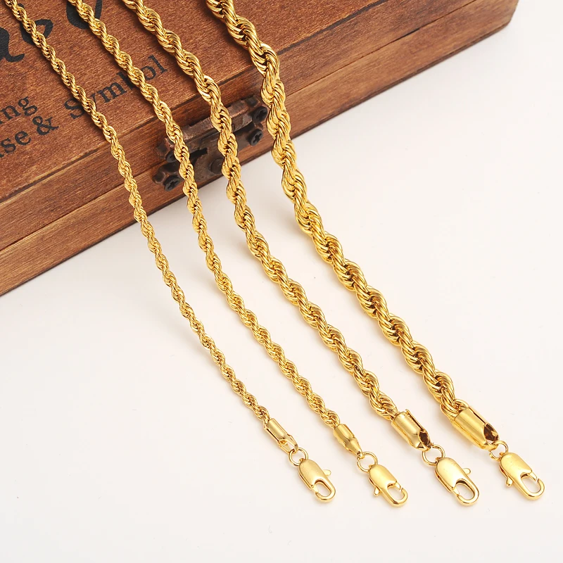 

Bangrui 60cm/50/21cm Gold necklace men carat chunky ropechain women unisex,Wholesale gold jewelry fashion gifts bracelet anklets
