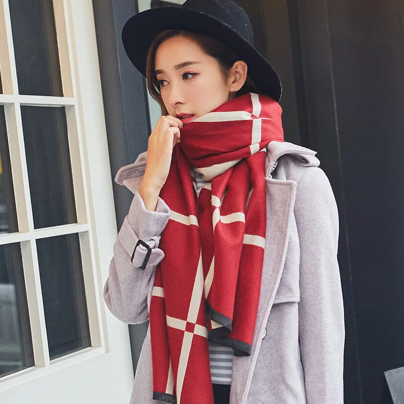 

2018 New plaid Scarves Winter Fashion Woman's Oversized Cashmere Shawl Wrapped in Warm Blankets Square Scarf For womem