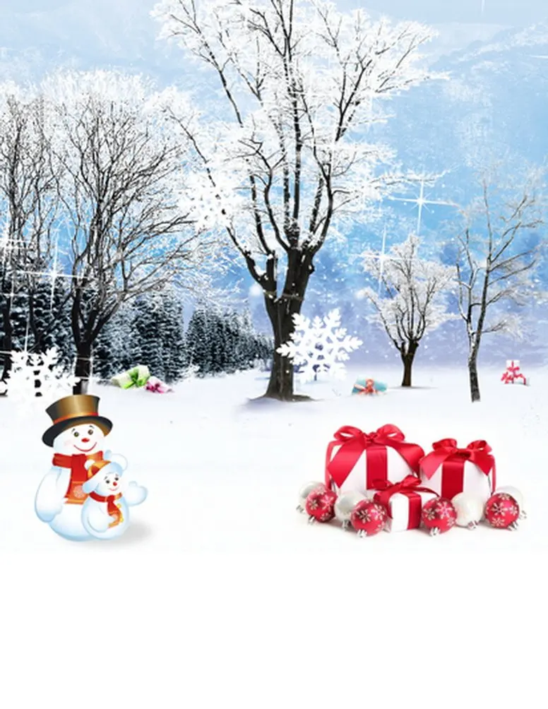 

5x7ft Winter Snowman Snow Tree Gift Photography Backdrops Photo Props Studio Background