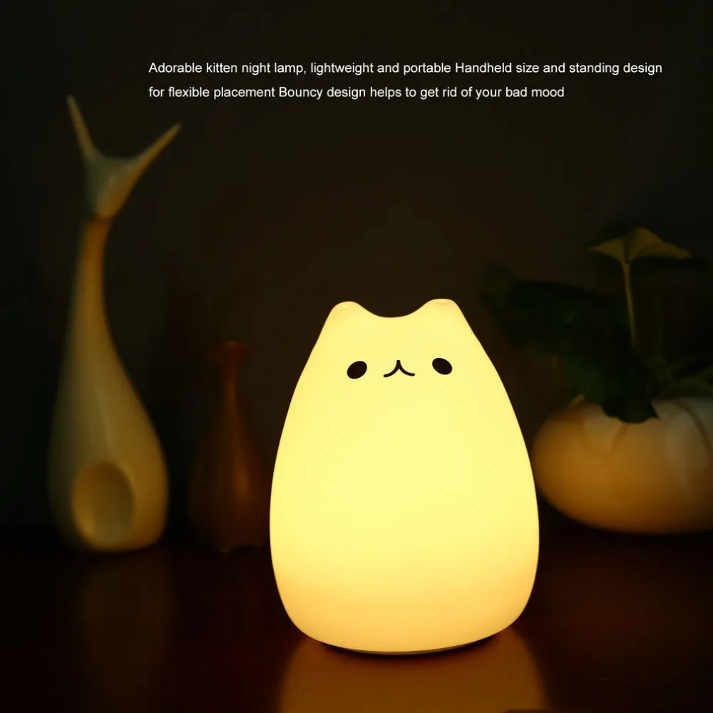 

New Rechargeable Colorful Silicone Animal Light with Lovely Cat Shape Touch Sensor Light Bedroom Light with 2 Modes