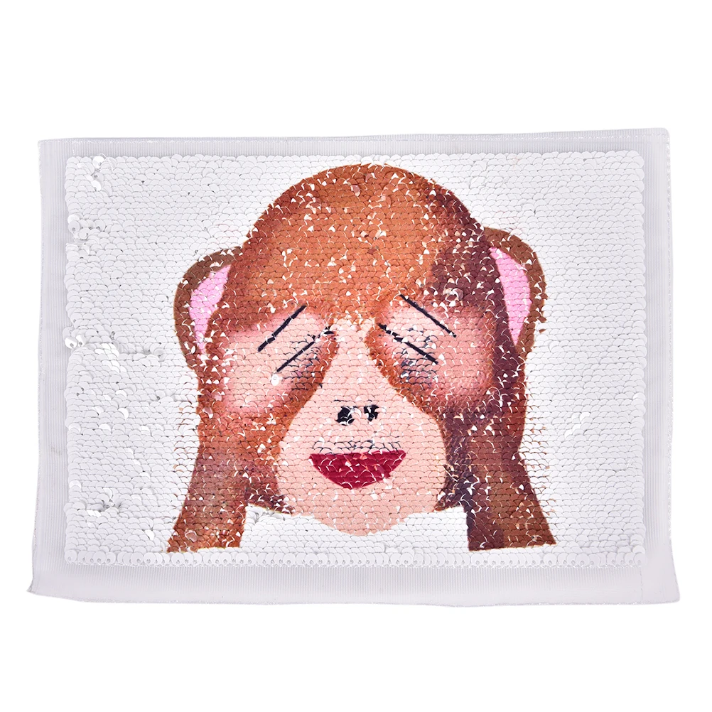 

Change double color Cartoon monkey Reversible Sequins sequined Patches for clothes DIY T-shirt Embroidered Applique