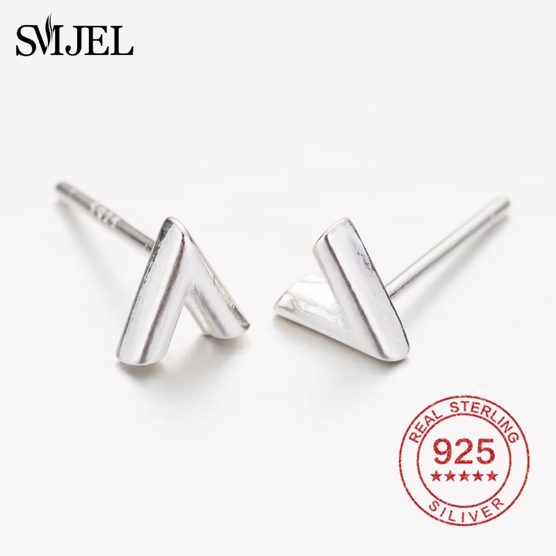 

SMJEL Trendy Earrings Simple 925 Sterling Silver Wind Letter V Shape Stud Earrings for Women Brincos Oorbellen