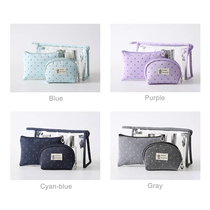 Vogvigo 3 pcs Casual Travel Cosmetic Bag PVC Leather Zipper Make Up Transparent Makeup Case Organizer Storage Pouch Toiletry Bag