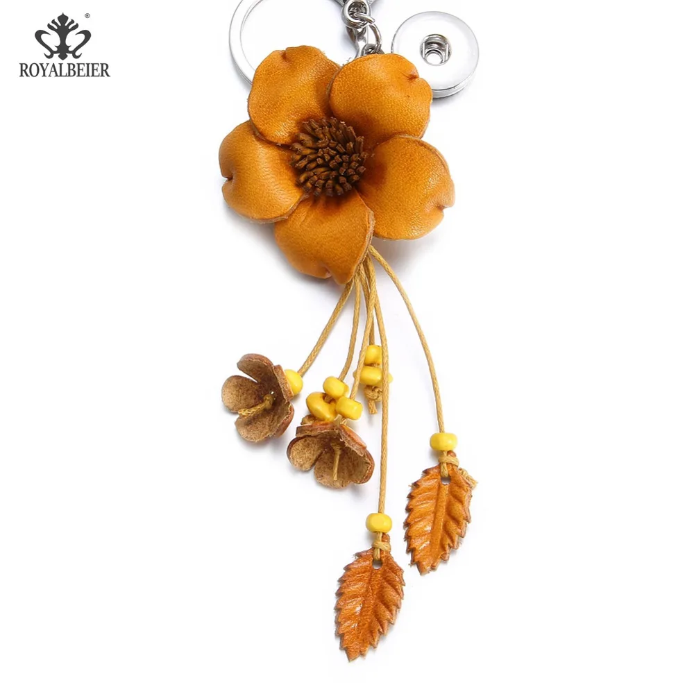 

Royalbeier DIY Key Chains Key Rings Snap Leather Tassel Feather Beads Fit DIY 18MM Snap Buttons Unisex Snap Key Holder Wholesale