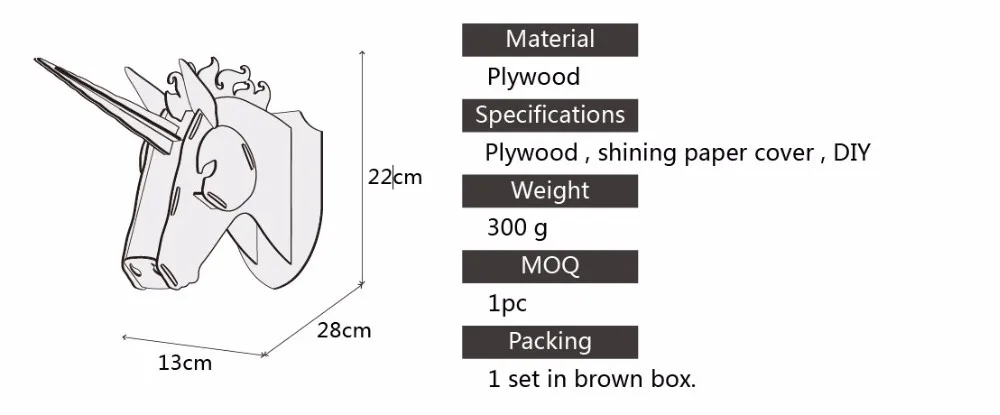 3D Деревянный Единорог голова крюк на стену сборка головоломки набор фанеры голова животного для домашнего декора mdf изделия Искусство украшения стены