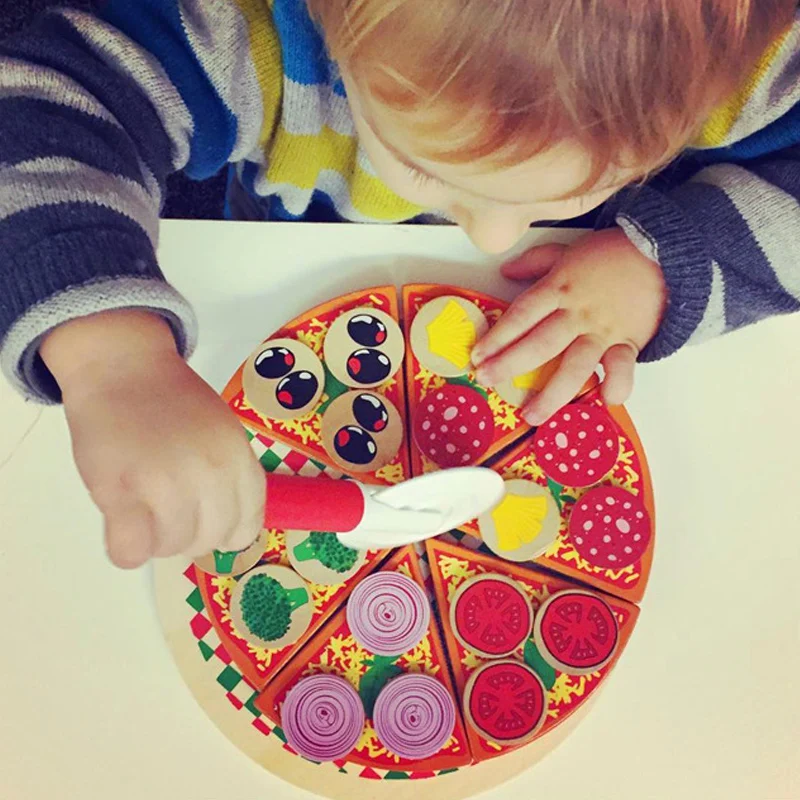 Красочный Деревянный игрушка пицца комплект вечерние играть дома Еда моделирование посуда для детей, что спектакли игрушка подарок на Рождество