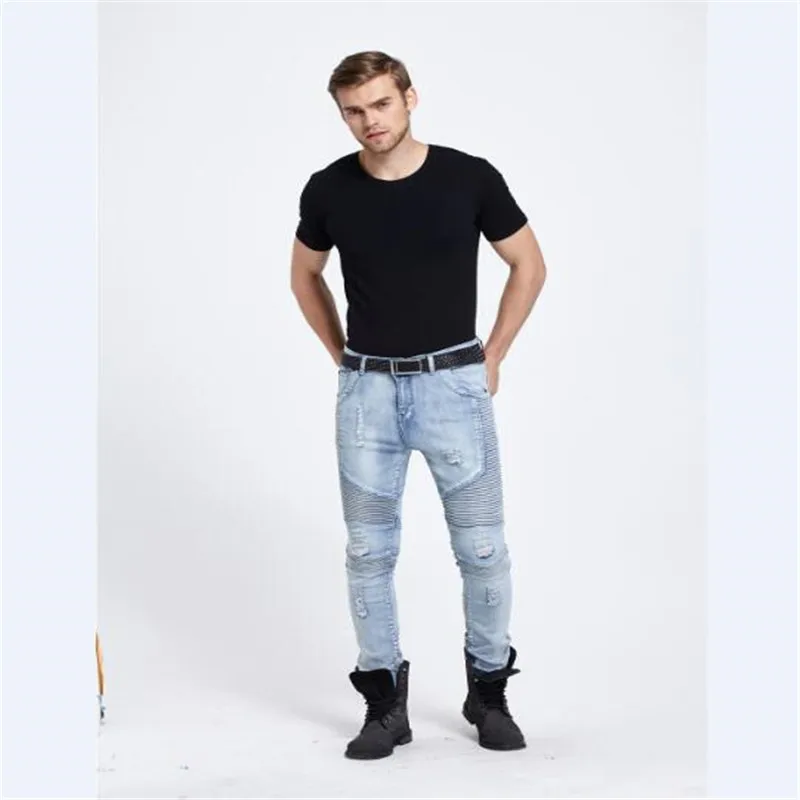 Slim Fit Для мужчин Хлопковые обтягивающие Байкер Джинсы для женщин джинсовые штаны