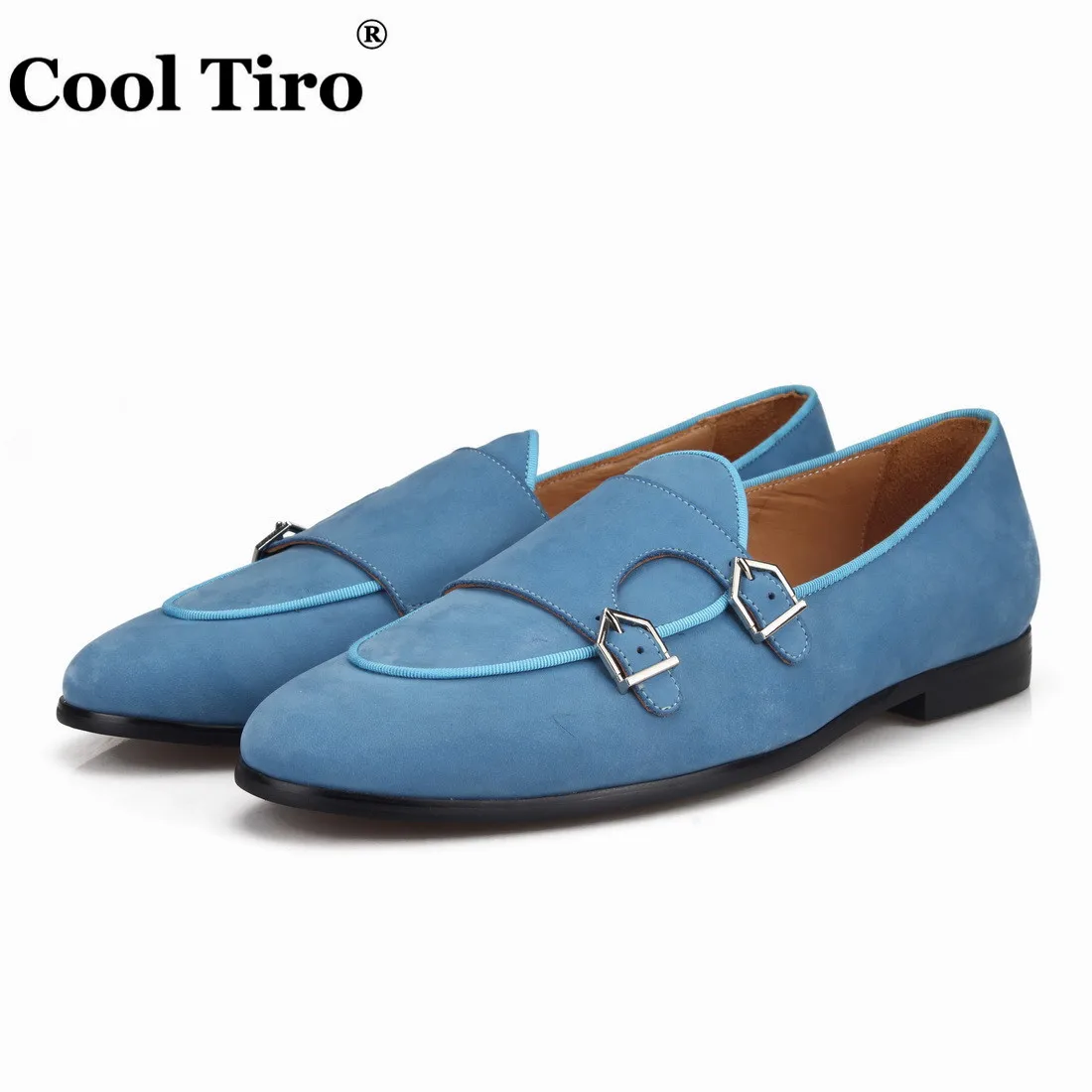 Blue Suede Double-Monk Loafers Men's (3)