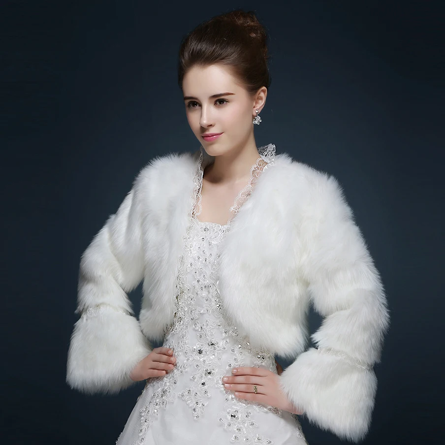 Ivory White Faux Fur Wedding Shawl Bridal Wrap Jacket Bride Coat Bridal