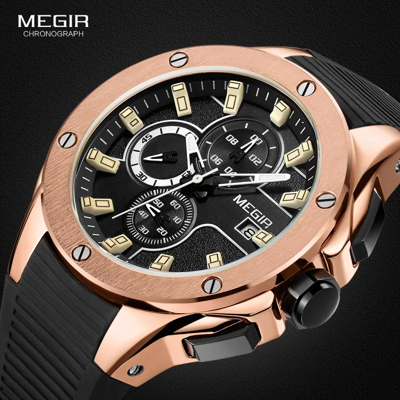 

MEGIR Men Sport Watch Chronograph Silicone Strap Quartz Army Military Watches Clock Men Top Brand Luxury Male Relogio Masculino