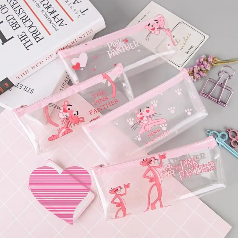 

Cartoon Pink Panther PU Cosmetic Bag Transparent Makeup Bag Storage Mini Zipper Toiletry Bath Pouch Beauty Case Kit